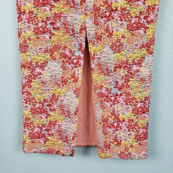 LULUS Ellarina Floral Column Skirt Pink Metallic Midi Sz XS Ethereal Twee - Picture 7 of 9